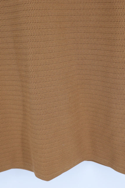ST. JOHN Purl Knit Midi Sheath Dress Beige Sleeveless Gold Buttons Women's L