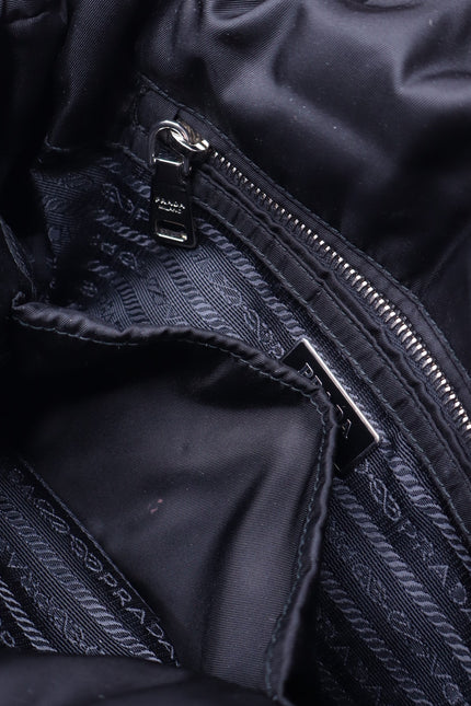 PRADA Tessuto Nylon Bomber Sound Bag Black Leather Adjustable Shoulder Strap