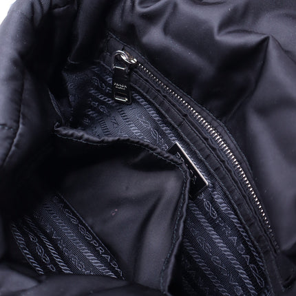 PRADA Tessuto Nylon Bomber Sound Bag Black Leather Adjustable Shoulder Strap