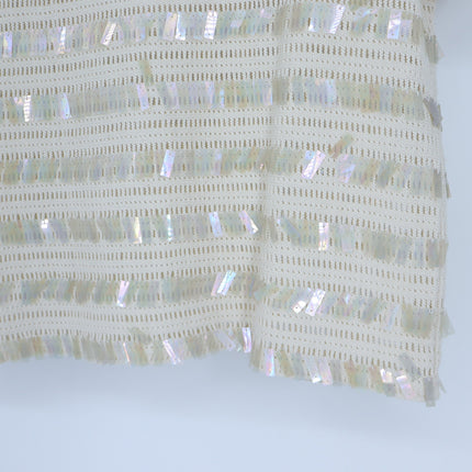 J. Crew Sequin Open Knit Top Cream NWT Round Neck Short Sleeve Women's S