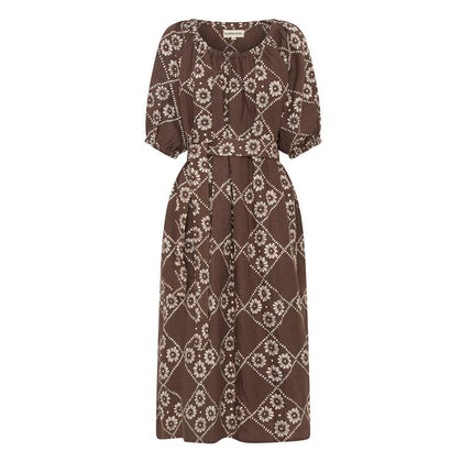 DAUGHTERS OF INDIA Dahlia Maxi Dress Maple Printed NWT Belted Linen Women's S
