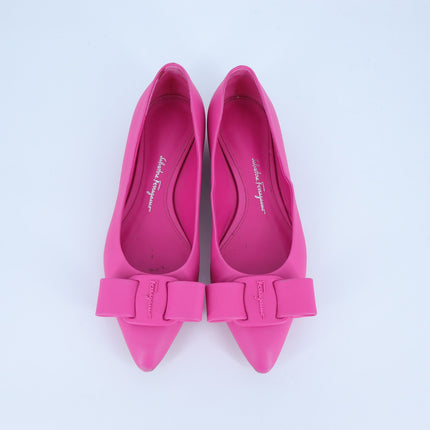 Salvatore Ferragamo Viva Bow Flats Hot Pink Pointed Toe Slip On Women's 5
