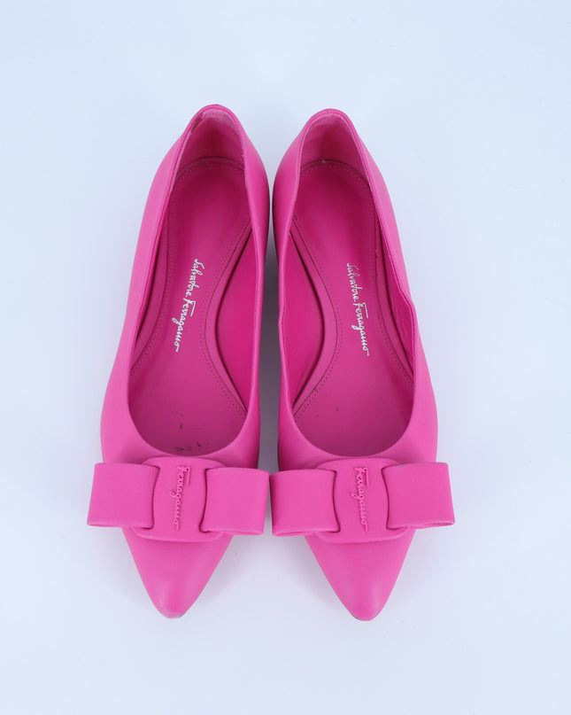 Salvatore Ferragamo Viva Bow Flats Hot Pink Pointed Toe Slip On Women's 5