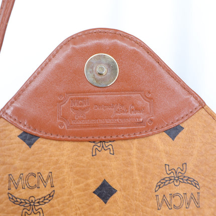 MCM Vintage Visetos Envelope Monogram Crossbody Bag Cognac and Black