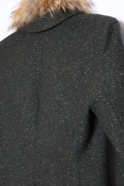 THEORY Tweed Blazer Olive Green Removable Rabbit Fur Collar Jacket Women's 8