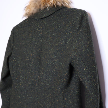 THEORY Tweed Blazer Jacket NWOT Olive Green Removable Rabbit Fur Collar Women's 8