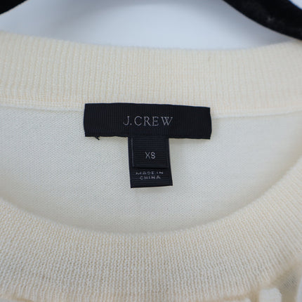 J. Crew Ruffled Pullover Sweater Ivory Wool Crew Neck 3/4 Sleeve Women's XS