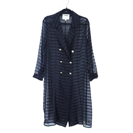 L'agence Dottie Stripe Tulle Duster Black Velvet Double Breasted Women's XS Tall