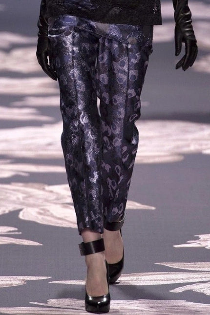 VERA WANG Brocade Silk Dress Pants Floral Black and Silver Women's 0