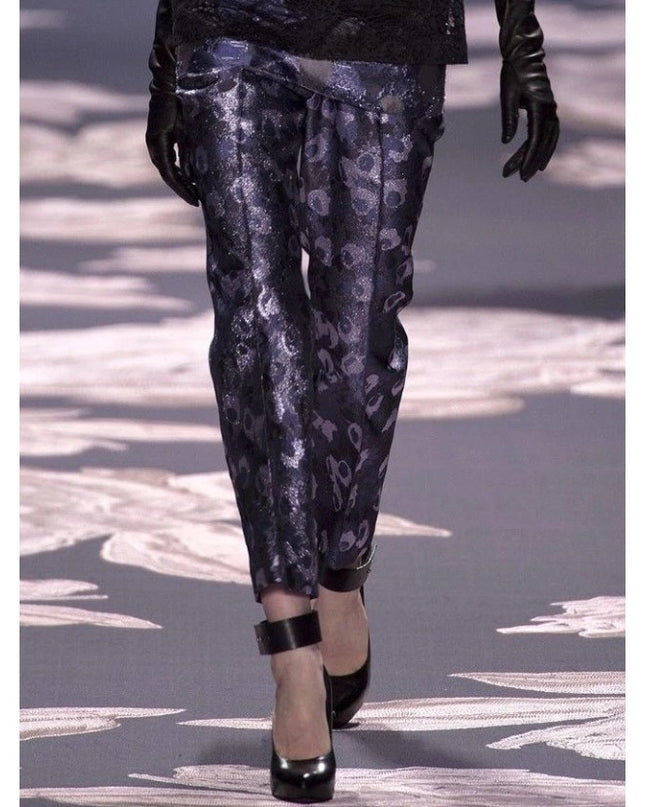 VERA WANG Brocade Silk Dress Pants Floral Black and Silver Women's 0