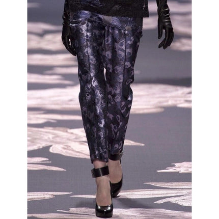 VERA WANG Brocade Silk Dress Pants Floral Black and Silver Women's 0