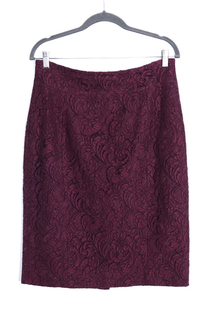 BURBERRY Lace Overlay Pencil Skirt Burgundy Knee Length Lined Women's 10