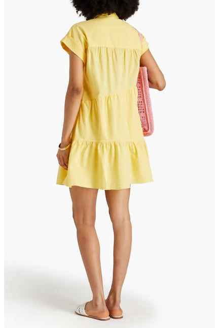 VERONICA BEARD Yellow Harrow Tiered Seersucker Mini Shirt Dress Women's M