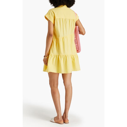 VERONICA BEARD Yellow Harrow Tiered Seersucker Mini Shirt Dress Women's M