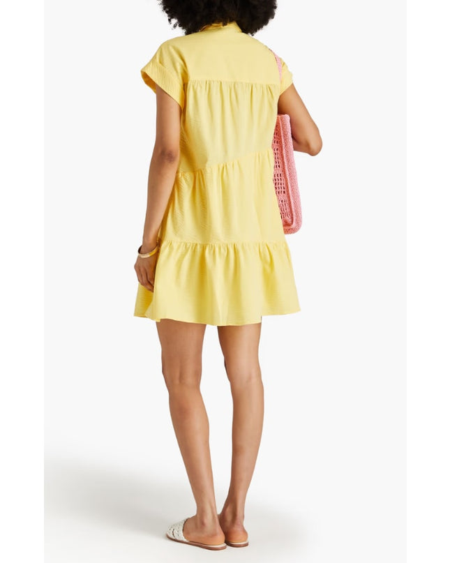 VERONICA BEARD Yellow Harrow Tiered Seersucker Mini Shirt Dress Women's M