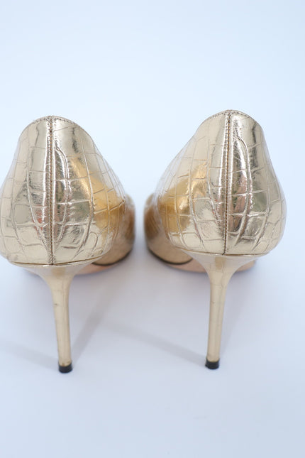 JIMMY CHOO Romy 85 Snake Embossed Pumps Champagne Metallic Women's 38.5/US 8.5