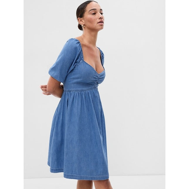 Gap Puff Sleeve Denim Mini Dress Washwell Blue NWT Chambray Women's XSP