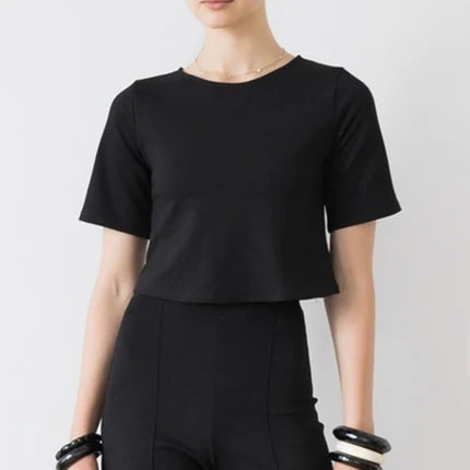 Ripley Rader Ponte Short Sleeve Top Black Boxy Fit Casual Women's 4/US L