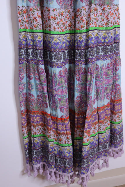 ALICE + OLIVIA Minka Tassel Fringe Maxi Dress Ritzy Multi Tie Front Women's 8