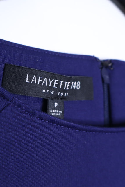 LAFAYETTE 148 Navy Blue Cape Dress Short Sleeve Round Neck Women's LP