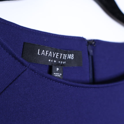 LAFAYETTE 148 Navy Blue Cape Dress Short Sleeve Round Neck Women's LP