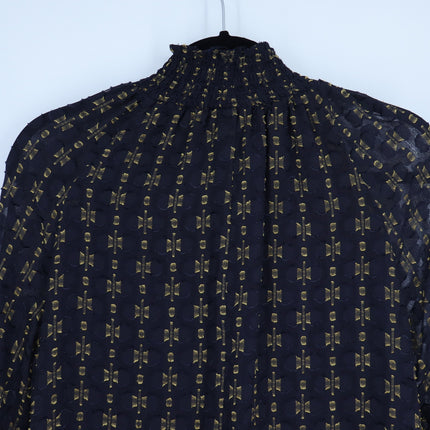 AMANDA UPRICHARD Noemi Dress Navy and Gold Long Sleeve Shift Women's M