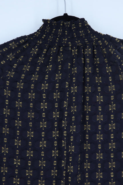 AMANDA UPRICHARD Noemi Dress Navy and Gold Long Sleeve Shift Women's M
