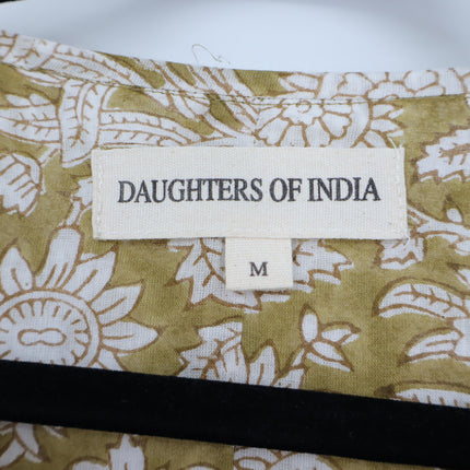 Daughters of India Kyra Mini Dress Olive Green Cotton Floral Print Women's M