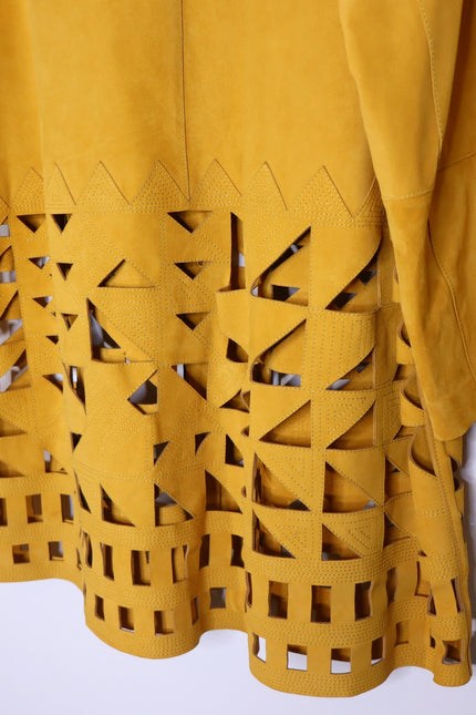 LAFAYETTE 148 NEW Clyde Laser Cut Suede Jacket Spiced Honey Yellow Women's XL