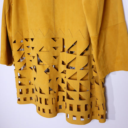 LAFAYETTE 148 Clyde Laser Cut Suede Jacket NWT Spiced Honey Yellow Women's XL