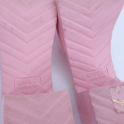 GUCCI Platform Heeled Slides Wild Rose Pink Rubber Logo Slip On Women's 36/US 6