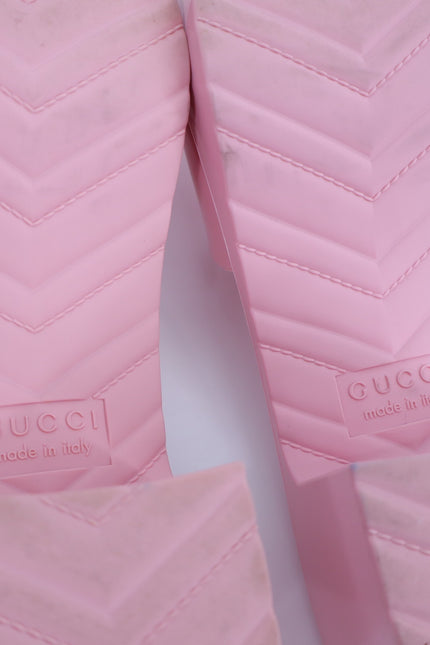 GUCCI Platform Heeled Slides Wild Rose Pink Rubber Logo Slip On Women's 36/US 6