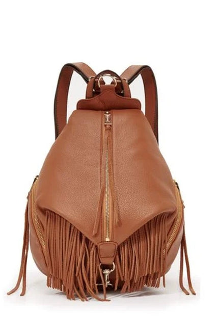 REBECCA MINKOFF Stevie Fringe Julian Backpack Whiskey Brown NWT Leather Bag