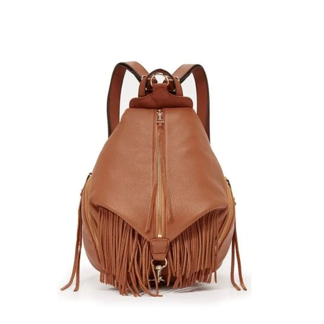 REBECCA MINKOFF Stevie Fringe Julian Backpack Whiskey Brown NWT Leather Bag