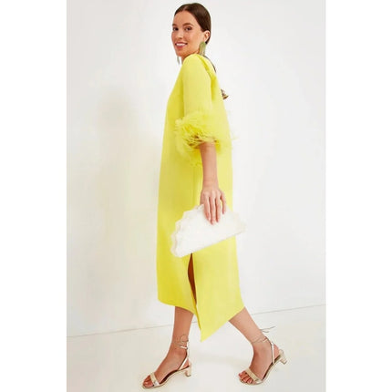 TUCKERNUCK Feather Jamie Dress Citron Yellow NWT Midi 3/4 Sleeve Women's M