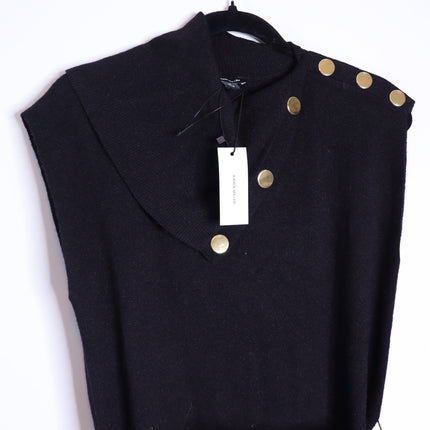 KAREN MILLEN Belted Knit Midi Dress NWT Black Wool Blend Short Sleeve Women's XS
