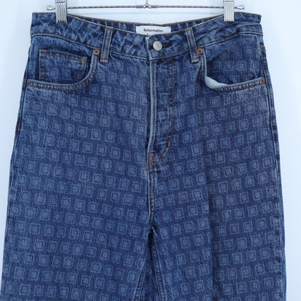 REFORMATION JEANS Cynthia Straight Long Jeans Disco Blue High Rise Women's 8