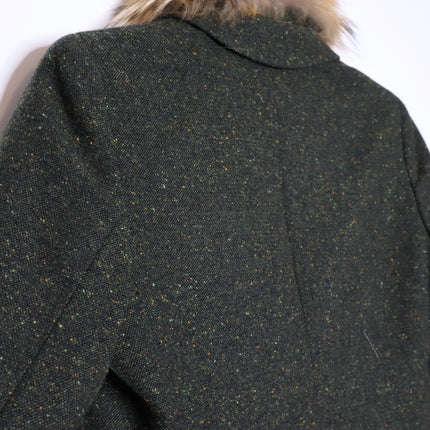 THEORY Tweed Blazer Jacket NWOT Olive Green Removable Rabbit Fur Collar Women's 8