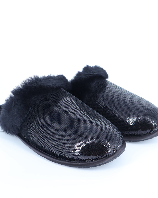 UGG Scuffette II Mirror Ball Slippers Black NIB Sequin Fur Slip On Women's 10