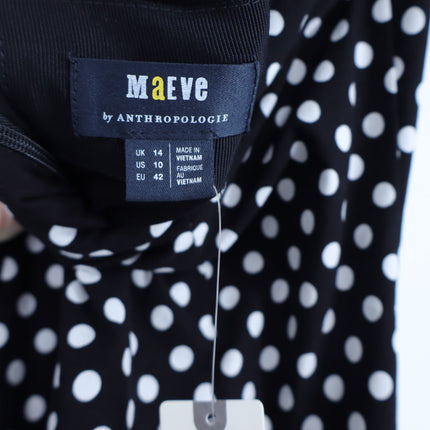 MAEVE Halter Ruched Midi Dress Black Polka Dot NWT Sleeveless Women's 10
