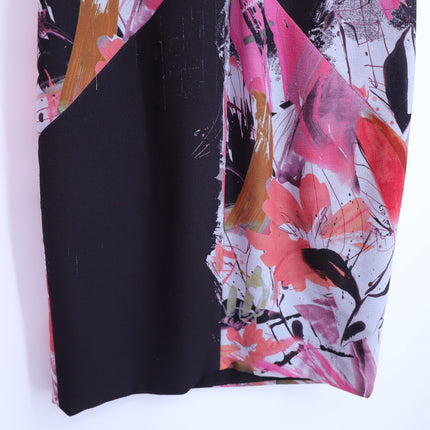 BLACK HALO Judy Floral Sheath Dress Black and Pink V Neck Ponte Knit Women's 10
