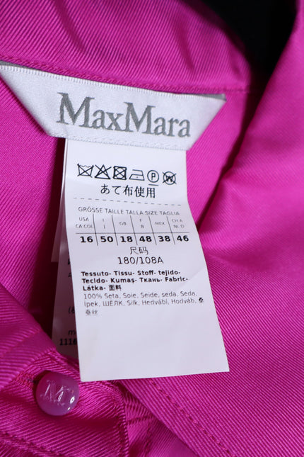 MAX MARA Silk Satin Button Down Shirt Fuchsia Pink Long Sleeve Blouse Women's 16