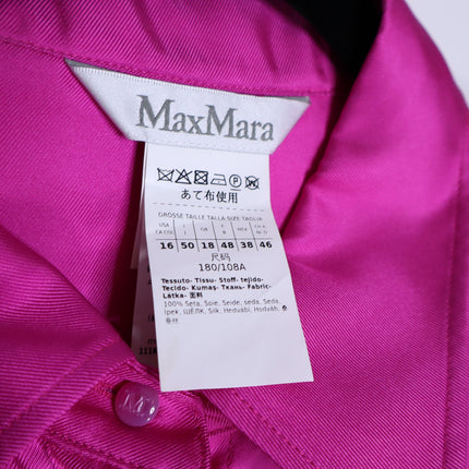MAX MARA Silk Satin Button Down Shirt Fuchsia Pink Long Sleeve Blouse Women's 16