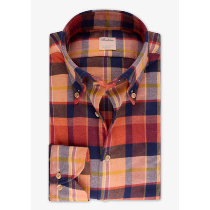 STENSTROMS Slimline Button Down Shirt Orange Multi Tartan Plaid Men's L