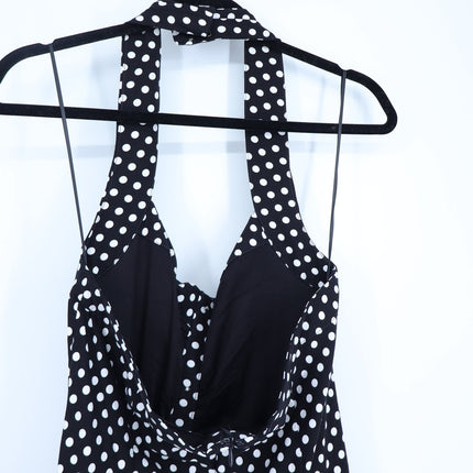 MAEVE Halter Ruched Midi Dress Black Polka Dot NWT Sleeveless Women's 10