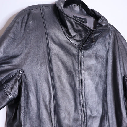 ST. JOHN Nappa Leather Jacket Dark Grey Silk Lined Half Sleeve Women's XL