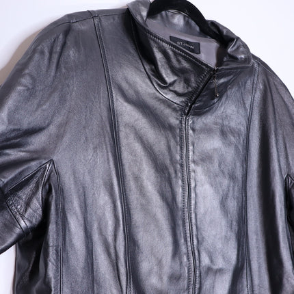 ST. JOHN Nappa Leather Jacket Dark Grey Silk Lined Half Sleeve Women's XL