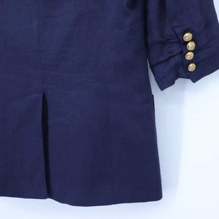 Smythe Linen Blazer Navy Blue 3/4 Sleeve Single Breasted Women's 4