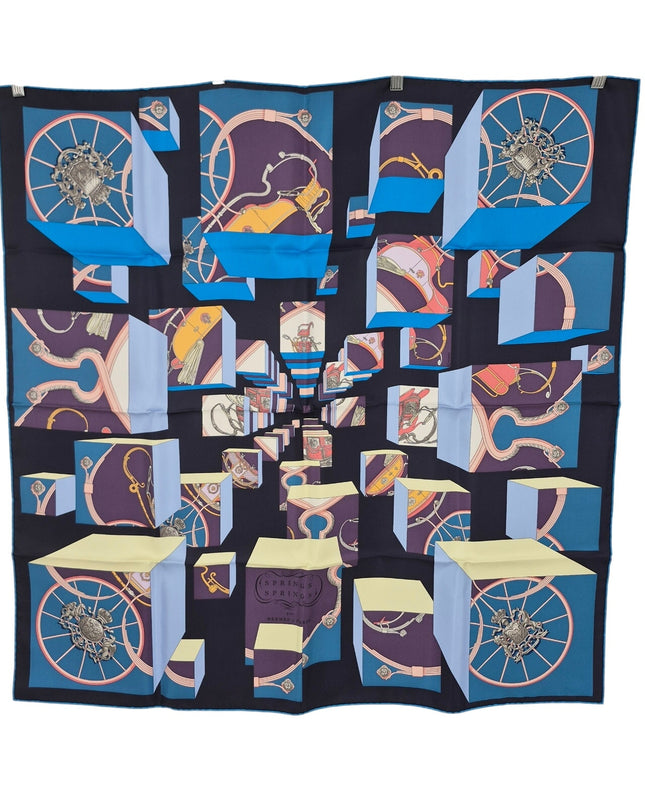 Hermes NWOT Springs Spring Silk Scarf Luxury Satin Rolled Trim 3D 90cm