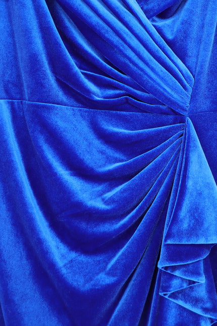 TADASHI SHOJI Alvarez Velvet Waterfall Drape Gown Bluebell Women's L